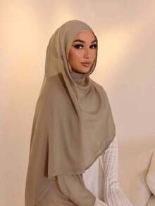 Women Solid Color Viscose Headscarf, Soft Wide-Brim Scarf, Versatile Hijab, Suitable Daily Wear - Màu Khaki - Xem 9