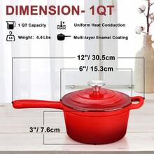 Ollas De Cocina, Enameled Cast Iron Sauce Pan With Lid, 1 Quart Saucepan With Lid, Small Enamel Cast Iron Dutch Oven Kitchen Cookware All Cooktops Cooking Pasta, Soup, Milk - Up To 500F 4.4Lbs, Red - View 2