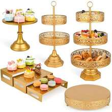 7PCS Cake Stand Gold Metal Dessert Table Display Set, Cupcake Stand, Cupcake Tower Stand And Fruit Candy Donut Risers Stands For Weddings, Birthdays, Baby Showers, And Anniversary Celebration - / - 查看 1