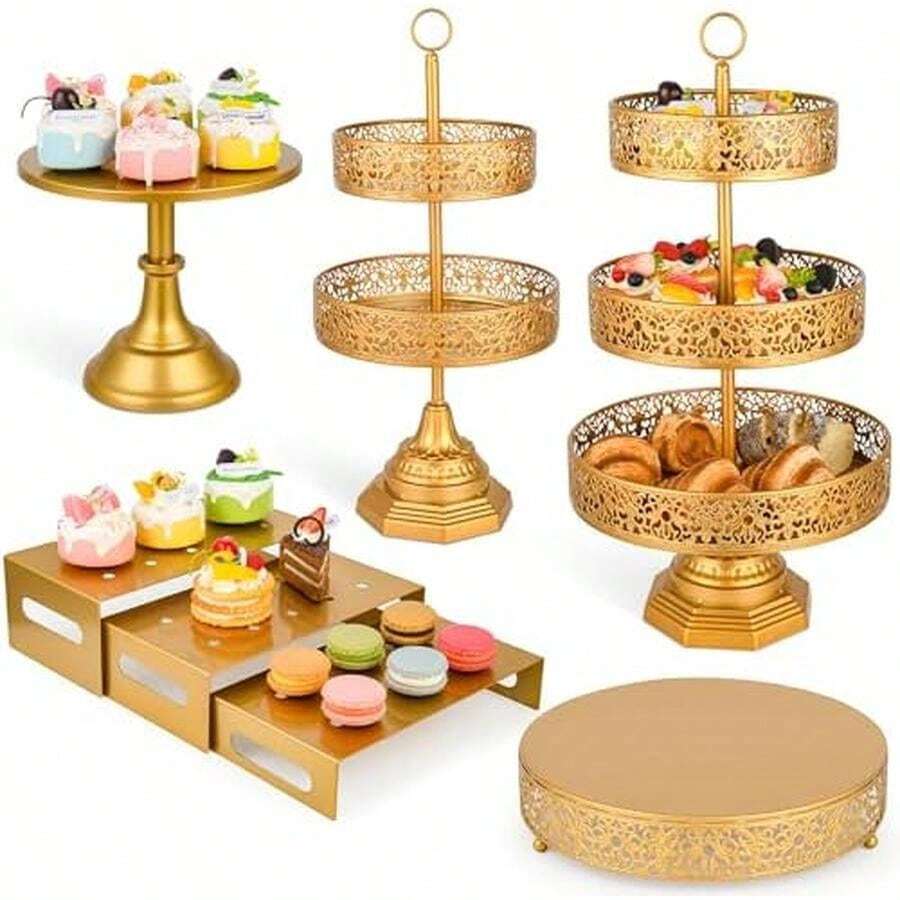 7PCS Cake Stand Gold Metal Dessert Table Display Set, Cupcake Stand, Cupcake Tower Stand And Fruit Candy Donut Risers Stands For Weddings, Birthdays, Baby Showers, And Anniversary Celebration - / - 查看 1