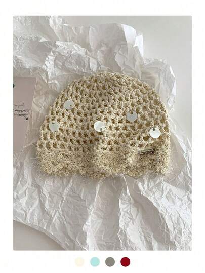 1 chiếc mũ len mùa hè rỗng ruột, mũ beanie dệt thủ công đa năng kiểu cổ điển, mũ mỏng nhẹ, mũ rộng vành mùa xuân/hè, khăn trùm đầu thời trang nhiều màu sắc để chống nắng.