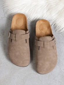 Wide Fit Men's Casual Solid Color Slip-On Mules, Comfortable Non-Slip Soft Sole, Round Toe Design, Comfortable Fabric Upper, PVC Sole, Slip-On Closure, Suitable For Outdoor Activities All Year Round,Travel Essentials For Summer - Brown - View 6
