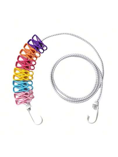 حبل غسيل محمول قابل للسحب لتجفيف الملابس للسفر، حبل غسيل مقاوم للرياح مع مشابك، حبل غسيل داخلي للتخييم والسفر الخارجي (ألوان المشابك عشوائية)