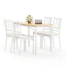 Dining Table Set, Bar Table With 4 Dining Chairs, Kitchen Table With Chairs, Industrial Breakfast Table For Kitchen, Living Room, Party Room, 110cm*60cm*76.5cm - White - View 1