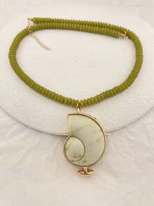 Kalung Rantai Mutiara Liontin Cangkang Resin Wanita ZA | Perhiasan Laut Gaya Bohemian Aneka Warna, Hadiah Paskah, Aksesori Pesta Pantai - Keong resin - View 6