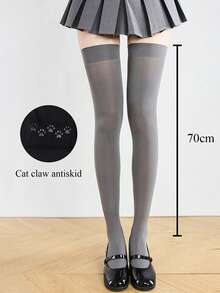 1双春夏黑白硅胶防滑加长过膝袜，女士显瘦JK袜40/50/70cm加长袜，天鹅绒大腿袜，可爱黑白猫爪防滑中筒袜，百搭修身透气纯美学院风 - 彩色 - 查看 21