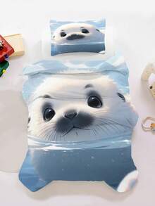2/3PCS Cute Baby Seal Kids Bedding Set, 3D Underwater Print Duvet Cover With Pillowcases, Soft Microfiber Ocean Animal Bed Set For Kids Teen Boys Girls All Seasons 135x200cm - Multicolor - View 6