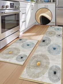 1pc Soft Rubber Linen Kitchen Mat, 3.5mm Thick Kitchen Rug, Minimalist Luxury Modern Style Light Gray Base With Yellow And Blue Dandelion Pattern Kitchen Absorbent Mat, Edged Carpet To Prevent Peeling, Water-Absorbent And Easy To Clean Mat, Linen Surface, Foam Middle Layer, Rubber Bottom, Suitable For Kitchen Rugs, Kitchen Decor, Wedding Decor, Home Decor, Bathroom Mats, Entryway Mats, Laundry Room Mats, Hallway Carpets, Living Room Mats, Etc. - Multicolor - View 2