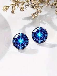 suteyi Stylish Printed Blue Geometric Light Men's Earrings, Suitable For Everyday Wear, Parties, And As A Gift. - Silver - View 5