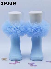 2 Pairs Baby Girls' Ruched Princess Socks, Fluffy Large Ruffle Design - Multicolor - View 7