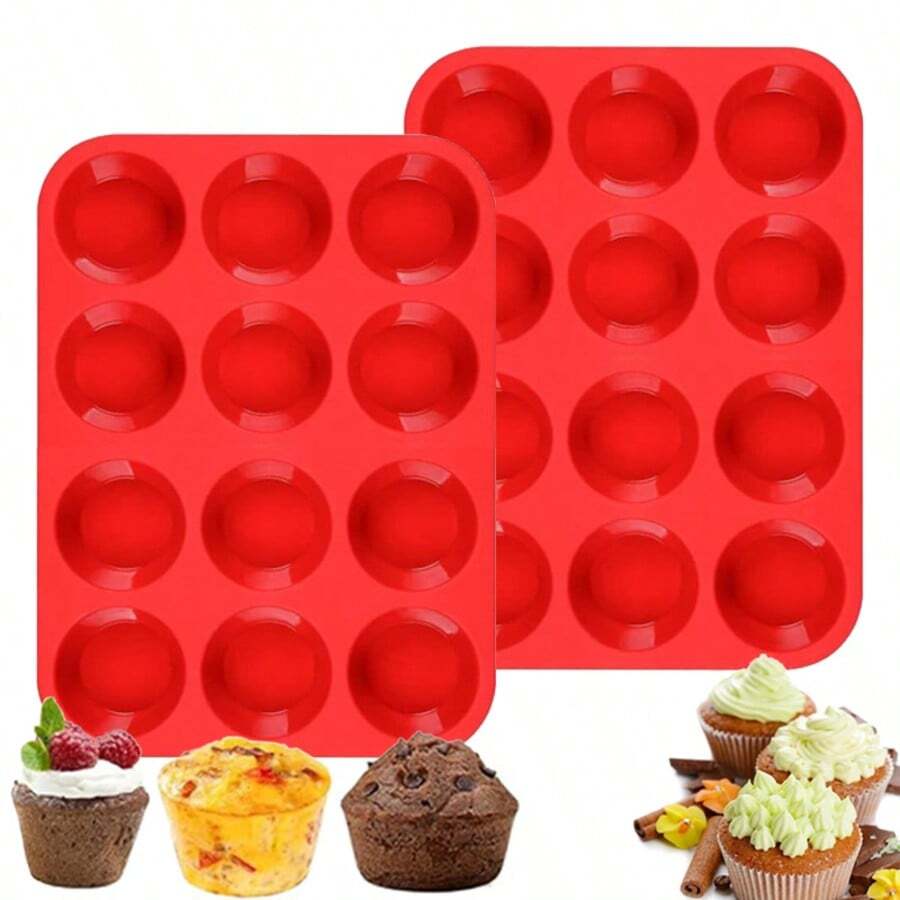 Khuôn nướng bánh muffin 12 ngăn bằng silicon, khuôn nướng chống dính bằng silicon. - Nhiều màu - Xem 1