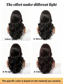 黑色棕色时尚20英寸长水波纹合成假发，带刘海 - 耐热，外观自然，男女皆宜 - 非常适合日常佩戴和万圣节派对 - 自然黑 - 查看 9