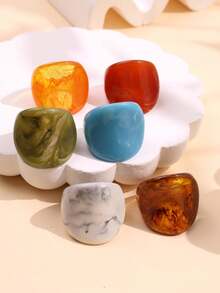 6pcs/Set Fashionable Glamorous Sparkling Unique Delicate Creative Luxury Versatile Elegant Geometric Colorful Resin Rings, Suitable For Women's Daily Wear, Festivals And Parties - Multicolor - View 2