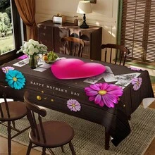 1pc Mother's Day Themed Printed Tablecloth - 100% Polyester, Rectangular, Woven, Suitable For Home Kitchen Dining Room, Parties, Picnics, Dates, Weddings, Theme Parties, Indoor/Outdoor Use, Mother's Day Gift - Multicolor - View 12