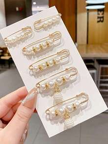 12pcs Black & White Pearl Waist Pins, Adjustable Clothing Waist Fixator, Prevent Exposure Brooch (No Card) - Black and White - View 3