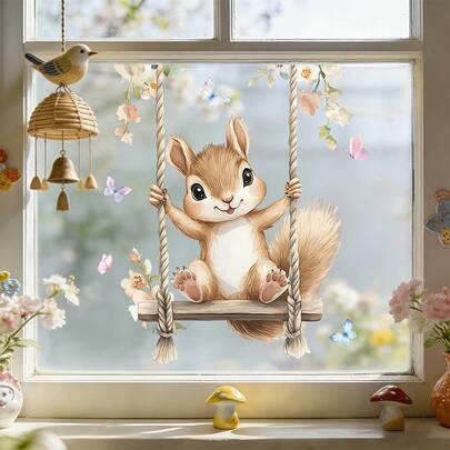 1/3pcsCute Animal Swing Window Stickers, Reusable PVC Electrostatic Adsorption, Featuring Panda And Squirrel Designs, Suitable For Bedrooms, Kitchens, Studies, And Home Decor.