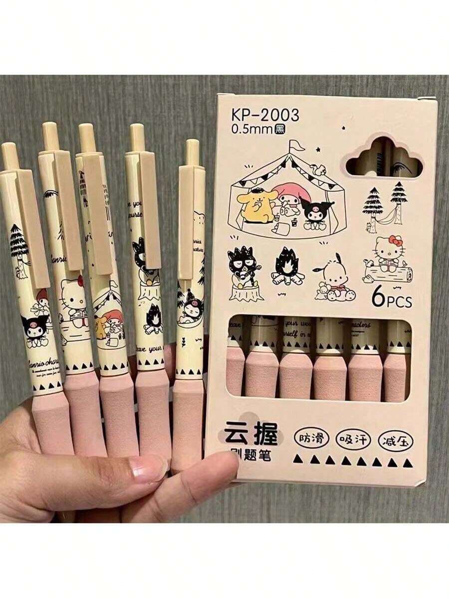 一盒6支装时尚速干黑色墨水细线笔，适合学生使用，云朵形笔握，防滑笔杆，高品质流畅书写笔。 - 多款 - 查看 1