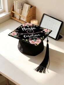 Customized Nurse Themed Graduation Cap Decorations, Floral Stethoscope Pattern Graduation Cap Stickers, Customizable Name Nurse Graduation Cap Decor, High-Definition Printed Cap Top Decorations, Customizable Name/Year/Nurse Title, Pink Floral Stethoscope Pattern, Easy To Apply, Nursing Graduate, Future Nurse - Multicolor - View 6