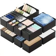 Foldable Storage Box, Fabric Wardrobe Organizer Drawer Divider, Suitable For Storing Clothes, Underwear, Bras, Socks, Intimate Apparel. Deep Gray Design, Space-Saving. Wardrobe Storage Accessory, Home Decor, Dorm Essential, Home Gift - Off White - View 9