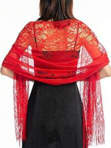 1pc Versatile Women's Solid Color Lace Shawl, Lightweight Spring/Summer Shawl For Sun Protection, Multipurpose Styling - Multicolor - View 24