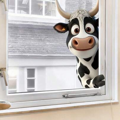 Curious Peeking Cow Window Sticker 1PC Cute Animals Design Wall Sticker, Removable Self Adhesive Window Glass Sticker For Decorating Kitchens, Bedrooms, And Living Rooms, Farm Animal Theme Gift Decals 2D Flat