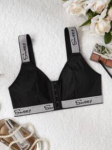 Áo ngực nữ cài trước kẻ sọc, không gọng, nội y gợi cảm - màu đen - Xem 6