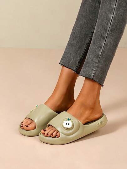 Women's Cartoon Apple Design Sandals, Breathable For Summer, Suitable For Indoor And Outdoor Wear, Cartoon Beach EVA (Ethylene-Vinyl Acetate Copolymer) Slippers For Home Use In Summer