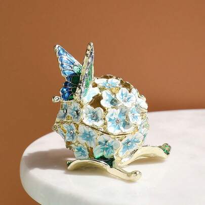 SUSUZUKU 1pc Luxury Enamel Rhinestone Hydrangea & Butterfly Jewelry Box, European Style Jewelry Storage Box, Elegant Home Decor Gift