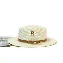 1pc Women's Leather Buckle Strap Letter Decor Straw Hat, Fashionable, Generous, Sweet & Cute, Suitable For Beach, Vacation And Daily Matching, UV Protection - Straw Hat - View 12