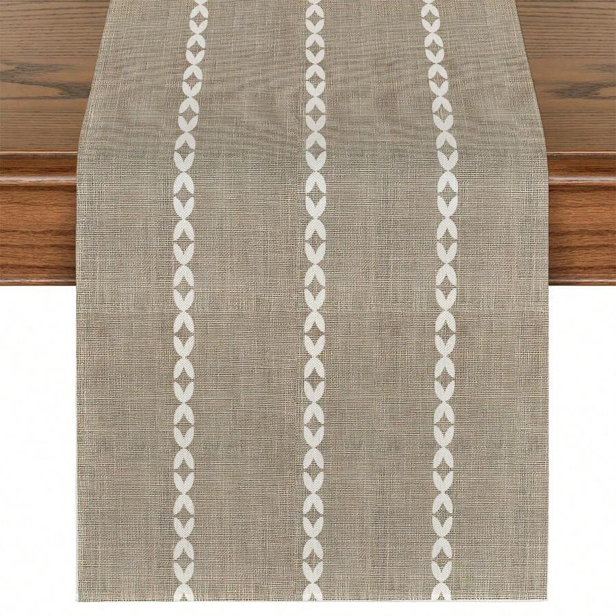 1pc Bohemian Style Woven Striped Linen Tablecloth, Available In Multiple Sizes, Suitable For Family Dining, Kitchen Decor, Home Decor, Outdoor Party And Restaurant Decoration, Textured Linen Appearance - Multicolor - View 1
