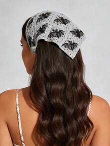 1pc Fashionable Sweet Bat Knitted Triangular Scarf Headband, Women Hair Accessories - Grey - View 2