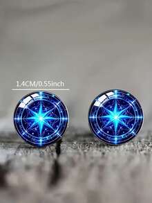 suteyi Stylish Printed Blue Geometric Light Men's Earrings, Suitable For Everyday Wear, Parties, And As A Gift. - Silver - View 4