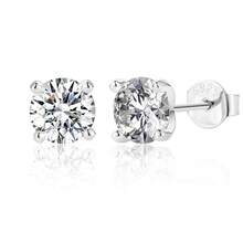 1 Pair Fashion Dainty 5 4-Prong Moissanite Stud Earrings 925 Sterling Silver For Women Daily Wear Party Anniversary Valentine's Day Wedding Bridal Jewelry - Silver - View 5