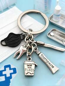 1pc Fashionable Toothpaste, Toothbrush, Keychain, Dental Keychain, Jewelry, Alloy Keychain, Versatile Bag Decoration, Phone Case Decoration, Suitable For Giving Friends As A Gift, Suitable For Giving Doctor Friends, Suitable For Backpack Decoration Gifts For Mother, Father, Graduation, And Teacher - Multicolor - View 6