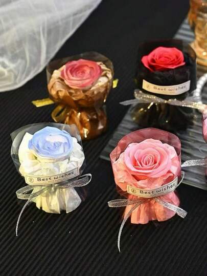 5色迷你口袋玫瑰香皂花束，仿真玫瑰，香味怡人，是婚礼派对的完美伴手礼和情人节礼物，适合女性和女孩。