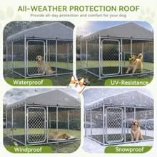 7.5*7.5FT Outdoor Dog Kennel With RoofHeavy Duty Metal Dog Enclosure With Weather-Resistant Cover And Secure Lock For Medium Large Dogs - 銀色 - 查看 6