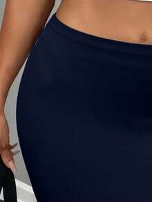 EARO 女士纯色性感修身半身裙，美式时尚休闲日常穿搭，高腰弹力A字修身显瘦半身裙，春季款 - 藏藍 - 查看 2