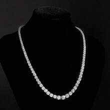 MDFUN Collar de tenis chapado en oro blanco de 18K, con circonita cúbica de corte redondo graduada de 3.0-6.0mm, para mujeres y hombres - Blanco - Ver 7