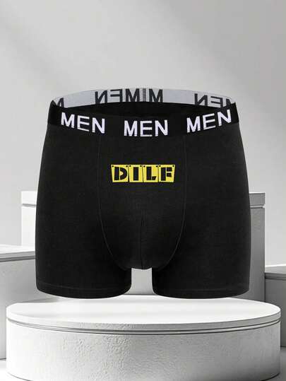Men's Black Minimalist Everyday Briefs, Sexy Letter Pattern Elastic Waistband Casual Underwear