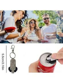 Bottle Cap Opener Keychain - [Top Ring Opening Tool] Rhinestone Manual Can Opener/Soda, Beer & Beverage Can Convenient Tool/Leak-Proof Easy-Pull Tab Opener - Multicolor - View 3