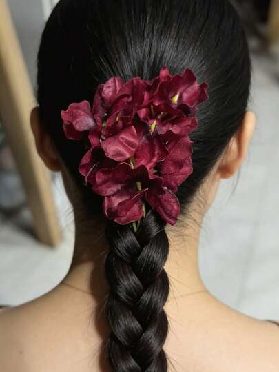 1支中式发簪 - 酒红色莲花发饰，饰以红色花朵和绿色叶子，适合婚礼和日常发型，可用于发髻、辫子、马尾辫 - 传统发簪，适合亚洲风格发型，复古红色花朵发簪，可搭配汉服、旗袍和新娘花饰。发饰