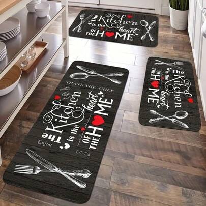 1/2/3 piezas, Alfombra de cocina moderna, Patrón decorativo estilo granja negro, Adecuado para decoración festiva, Alfombra de cocina, Suave y cómoda, Adecuada para dormitorio, sala de estar, comedor, cocina, baño y entrada
