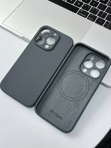 1pc Solid Color Luxury Liquid Silicone Magnetic Phone Case Supports Wireless Charging Smooth Texture Compatible With IPhone 17Pro Max 17Pro 17 Air 17 16 Plus 15 14 13 12 Pro Max Full-Body Protective Cover Spring Gift - Grey - View 2