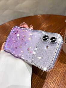 Luxury Bling Glitter Rhinestone Camera Gradient Sequin Epoxy Clear Wave Edge Phone Case Compatible With IPhone 17 Pro Max 17 Pro 17 16 Pro Max 16 Pro 16 15 Pro Max 15 Pro Max 15 Pro 15 14 Pro Max 14 Pro 14 13 Pro Max 13 Pro 13 Camera Protection Shockproof Back Cover - Transparent Purple - View 3