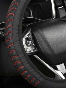 1pc Leather 3D Massage Car Steering Wheel Cover, Black Without Inner Ring - Multicolor - View 10