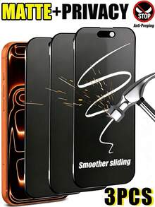 3pcs Privacy Matte Flim Compatible With IPhone 17 Pro Max, Anti-Peeping, Full Coverage, Anti-Fingerprint, Anti-Drop, Anti-Scratch, Waterproof, Full Coverage And Anti-Peeping, Compatible With IPhone 11/12/13/14 Pro Max/15 Pro Max/16/16 Plus/16 Pro/16 Pro Max/16e/17/17 Air/17 Pro/17 Pro Max/17e - Black - View 18