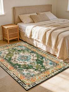 1件装抽象几何复古地毯，绿色复古几何图案，涤纶面料，高清印花，轻便易携，防滑可水洗，适合居家或作为节日礼物 - 彩色 - 查看 7