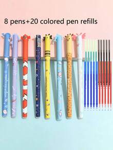 28pcs New Animal Shaped Erasable Gel Pen Set, Multi-Color Ink, Includes Colorful Refills, Suitable For Writing, Drawing, Practicing, Doodling, Can Be Used As Student Rewards, Back To School Gifts - Multicolor - View 6