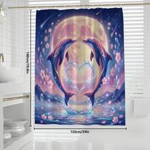 1件/4件套神奇海豚与花卉新月图案浴室装饰浴帘套装，赠送12个挂钩，营造优雅节日氛围，包含浴室地垫、U型马桶垫和圆形马桶垫，适用于各种浴室场景。 - A - 查看 11