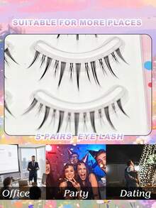 5 Pairs False Eyelashes Wispy Manga Lashes Natural Look Korean Japanese Anime Lashes Manhua Effect Look Like Individual Clusters Spiky Cosplay Eyelashes With Clear Band Pack - Black - View 5